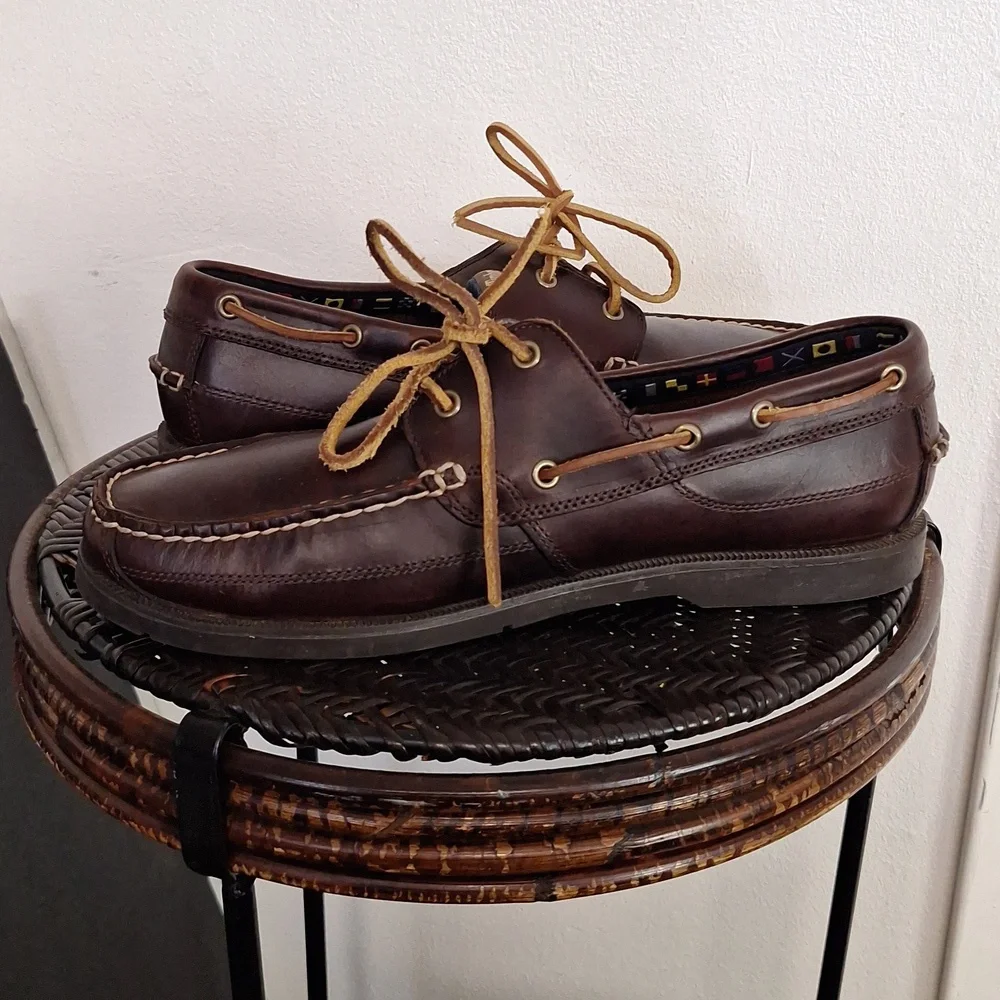 TIMBERLAND MEN'S AUTHENTIC HANDSEWN 3 EYE LUG SOLE BOAT SHOES BROWN SIZE 11.5
